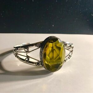 Citrine Stamped 925 Sterling Silver Cuff Bracelet